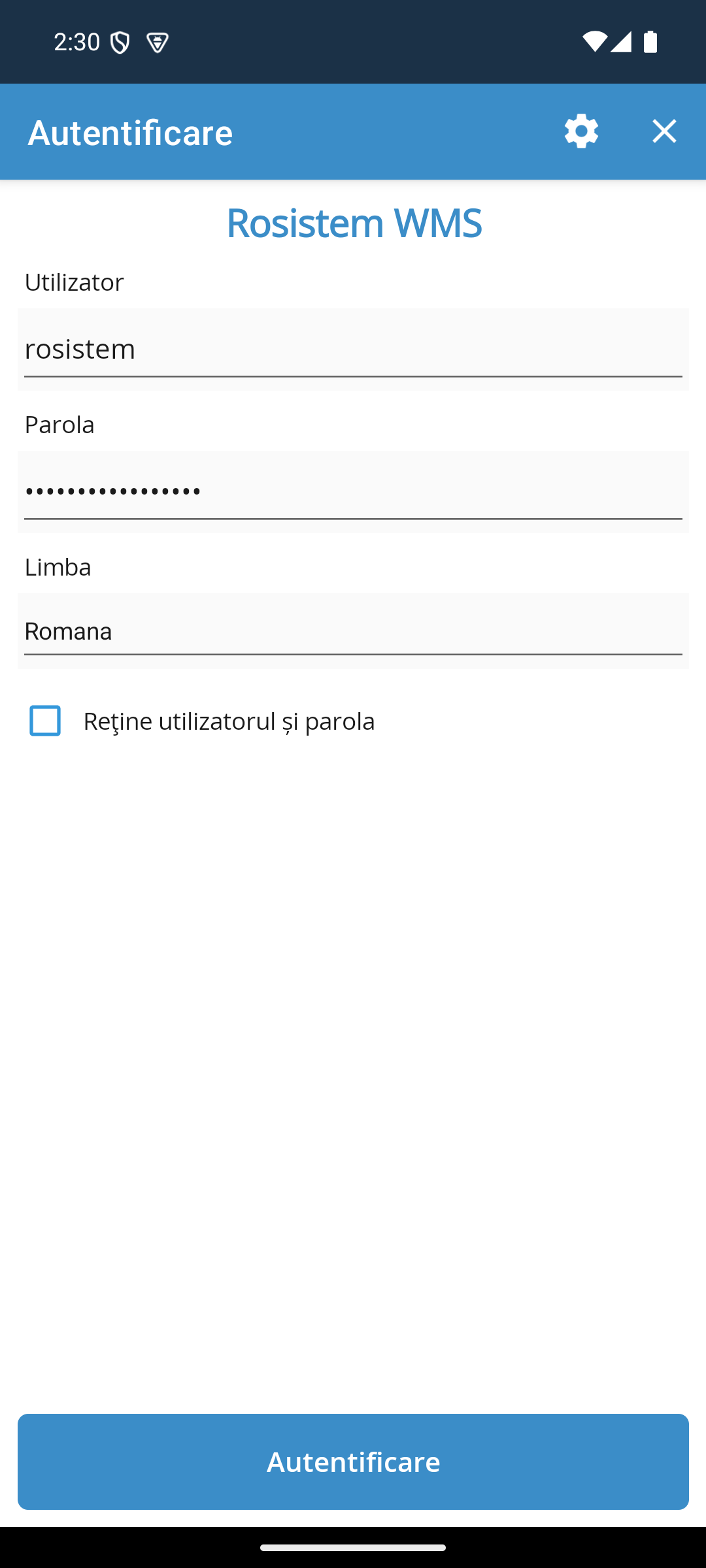 Login & selecție magazie