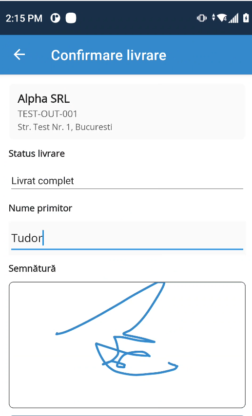 POD — Semnătură livrare